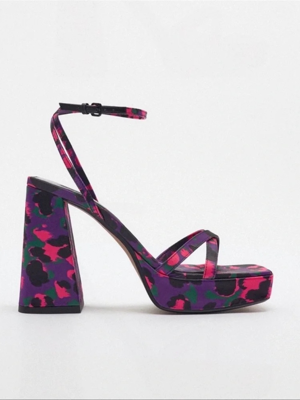 Zara Pink & Purple Animal Print Platform Ankle-Strap Heels Size 7.5